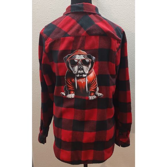Georgia Bulldogs Women's Small Black Red Plaid Flannel Button Down B5 - Picture 5 of 7